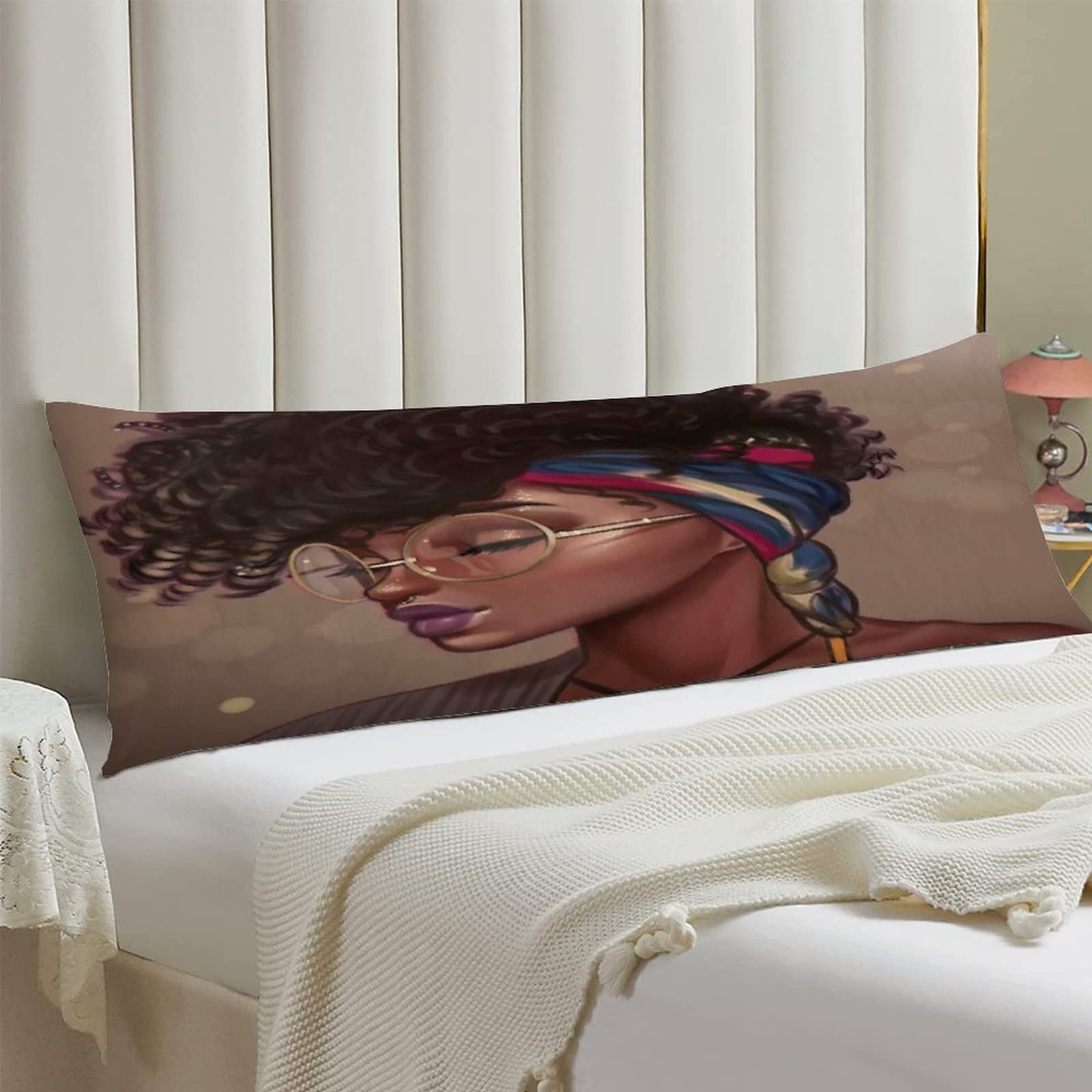 AIRMARK Body Pillow Cover,African American Woman Lovely Afro Black Girl Printed Long Pillow Cases Protector with Zipper Decor Soft Large Covers Cushion for Beding,Couch,Sofa,Home Gift 20"x54"