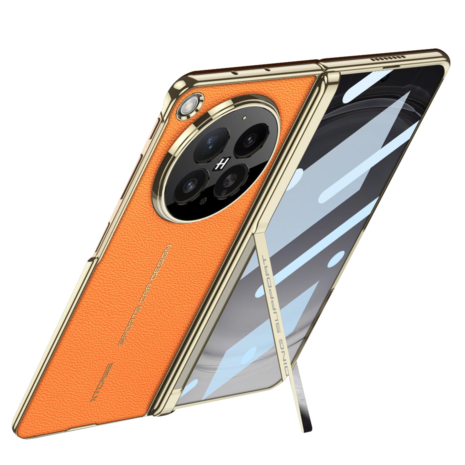 LUOTANL Leather Case for Oppo Find N6, Plating Hinge Kickstand Luxury Screen Protection Magnetic Cover,Orange,N6