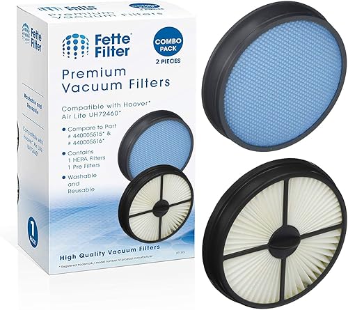 Filtro Fette  Juego de filtros de vacío compatible con Hoover UH72460, UH72465 Air Lite Compact y Elite modelos Parte # 440005515 (Primario) y