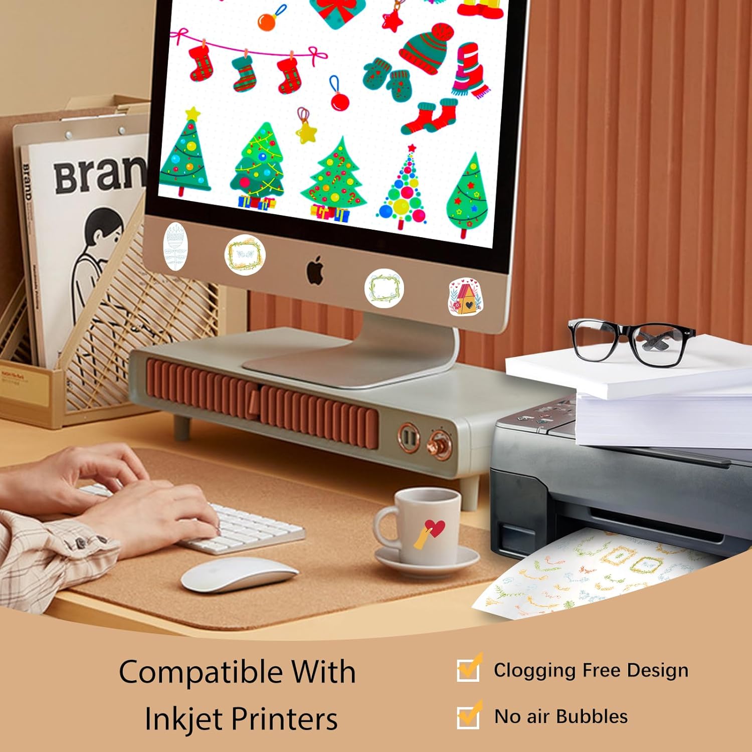 Printable Vinyl Sticker Paper for Inkjet Printer - 35 Sheets Glossy White - 8.5 x 11 - Waterproof Labels Paper, Dries Quickly,Vivid Colors,Tear Resistant,DIY Christmas Stickers