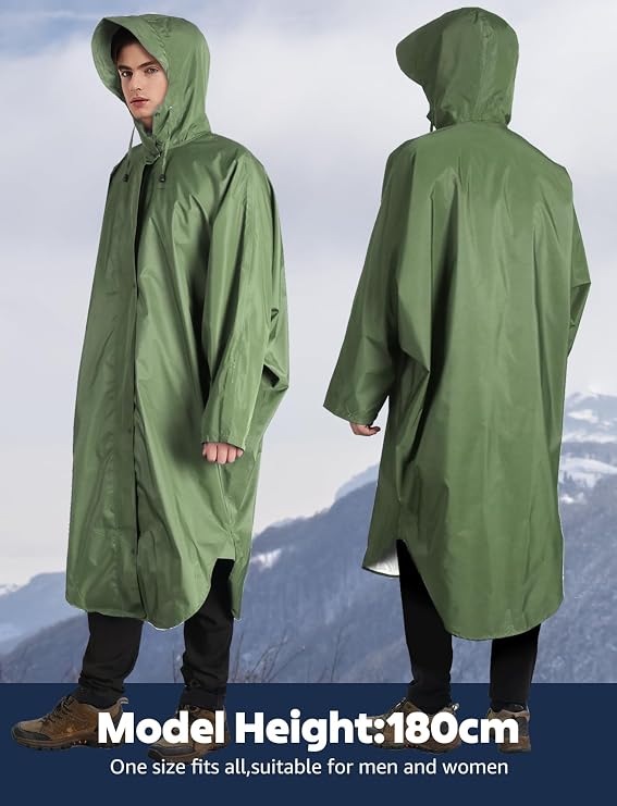 ANYOO Waterproof Rain Poncho Raincoat Adult with Hood, Sleeves & Full Zip