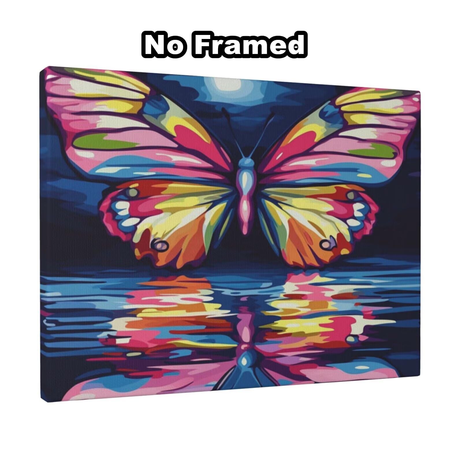 Malen nach Zahlen MK325 Malen-nach-Zahlen-Set für Erwachsene, Motiv: Schmetterling, See, Malen nach Zahlen für Anfänger, Acryl-Peinture a Numero mit 6 Pinseln, DIY-Ölgemälde, Kunsthandwerk für