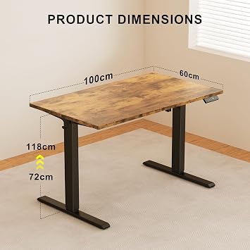 WALKINGDESK ONE PIECE Electric Standing Desk, 100 x 60 cm, Rustic Brown