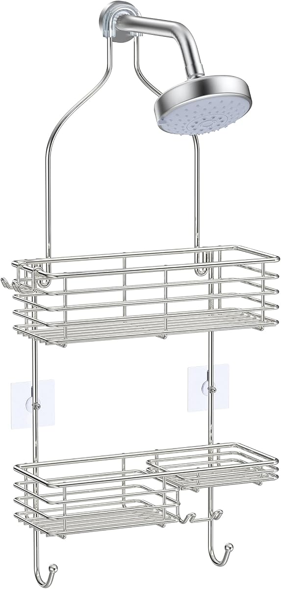 Organizador para cabezal de ducha colgante, organizador de estantes para ducha, plateado | SUS201 Acero inoxidable inoxidable sobre el estante de almacenamiento, para inodoro, baño