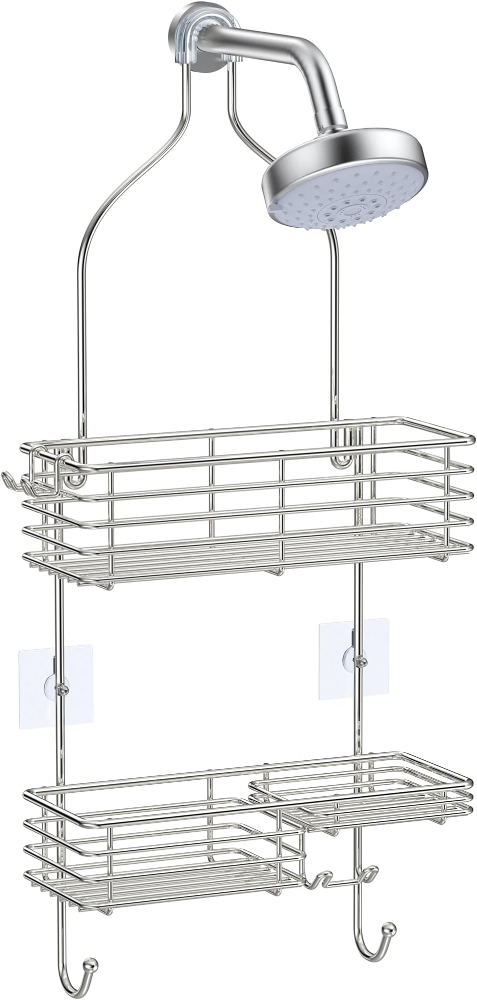 Hanging Shower Head Caddy, Rustproof Bathroom Shower Shelf Organizer, SUS201 Stainless Steel Over The Storage Rack, for Toilet, Bathroom, Silver