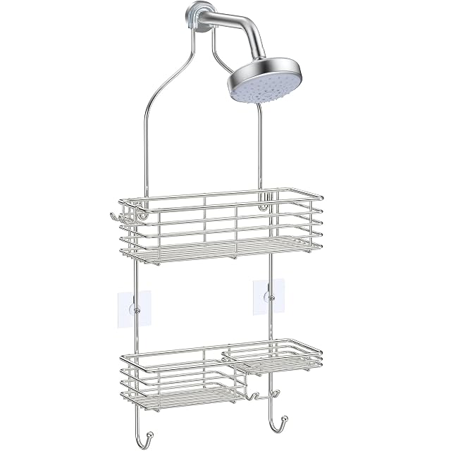 SMARTAKE Hanging Shower Head Caddy Rustproof Bathroom Shower Shelf Organizer SUS201 Stainless Steel Over The Storage Rack for