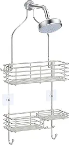 SMARTAKE Hanging Shower Head Caddy, Rustproof Bathroom Shower Room Shelf Organizer, SUS201 Stainless Steel Over The Shower Storage Rack, for Toilet, Silver