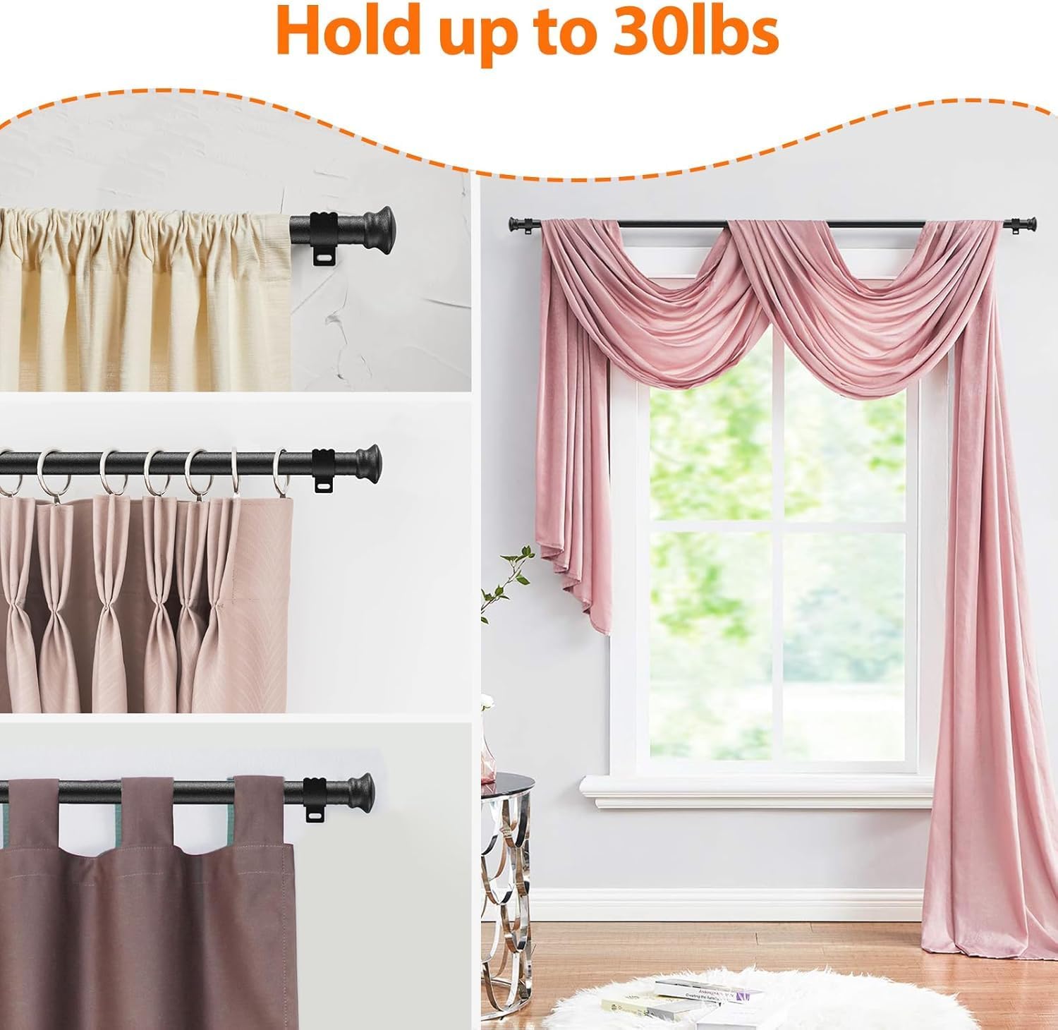 5/8 Inch Black Curtain Rod for Window 16 to 52 Inch, Small Window Curtain Rod With Brackets for Cafe, Windows, Kitchen, Bedroom, Living Room, Sliding Glass Door, Drilling Installation