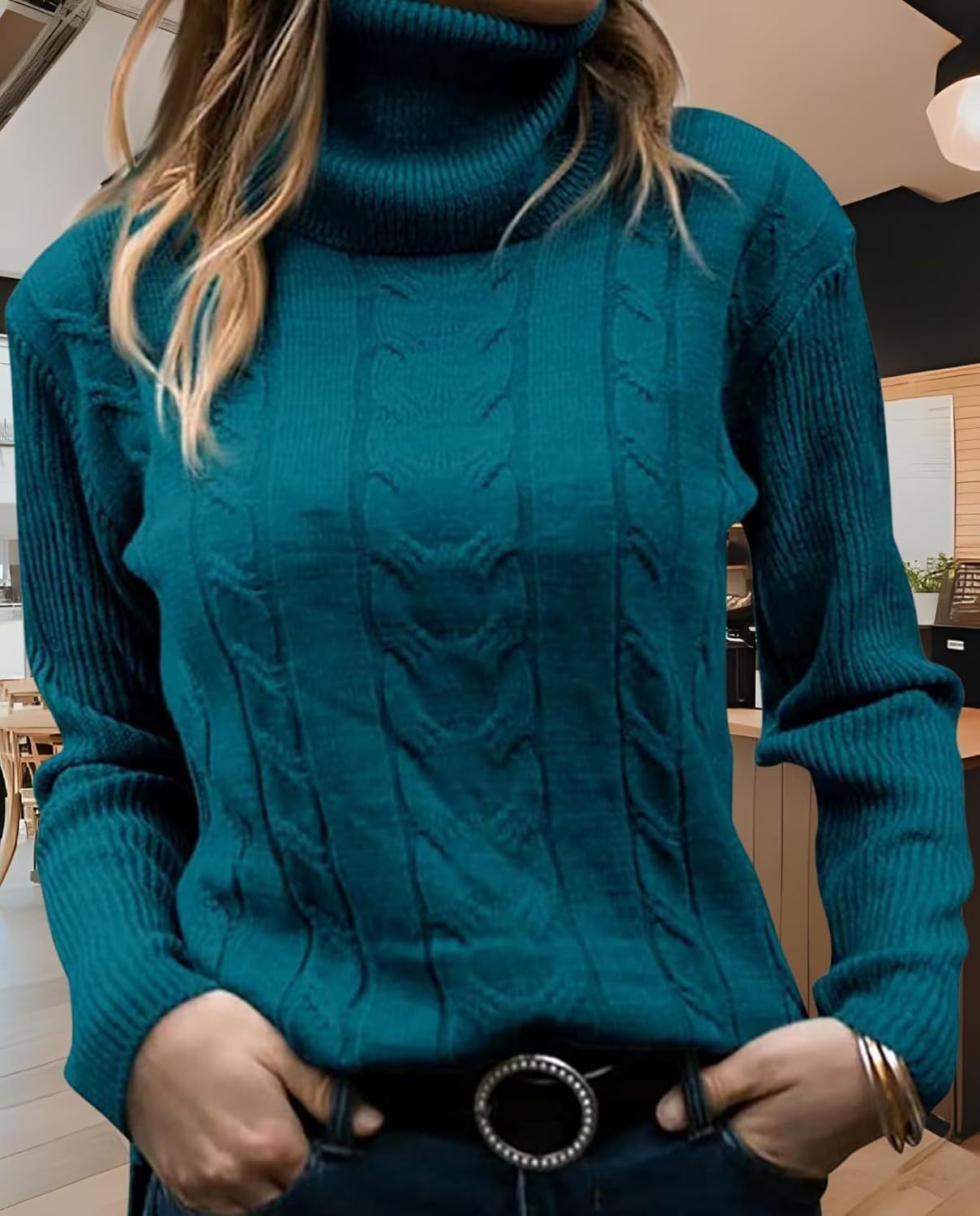 Women's Retro High Neck Pullover Sweater Long Sleeve Casual Warm Top for Vacation and Daily Wear - Image 5