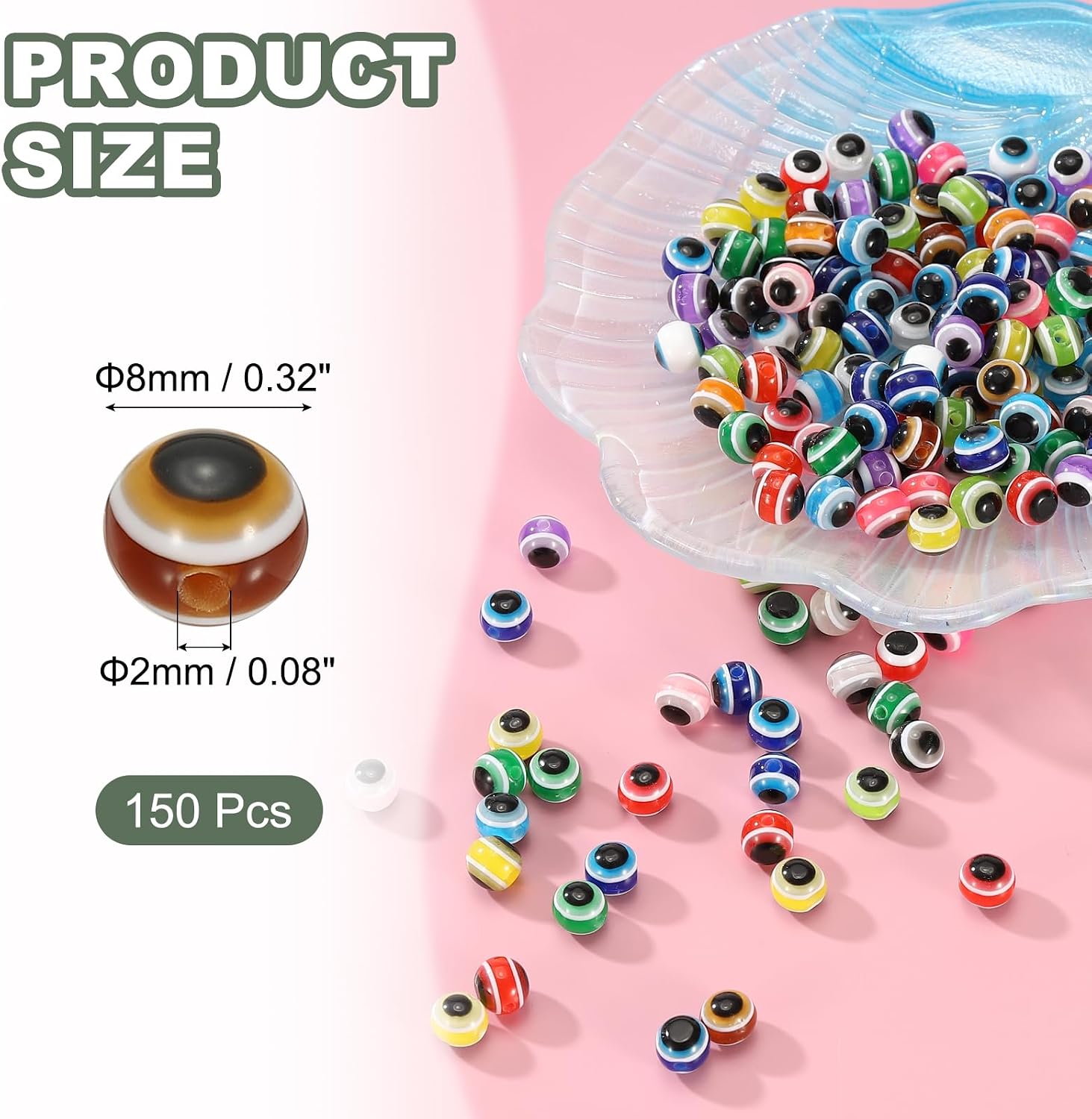 YOKIVE 150 Pcs 8mm Evil Eye Beads, Resin Turkish Evil Eye Charm Handmade Round Beads Loose Spacer Beads Great for DIY Art Craft Bracelet Necklace Earrings Making (Brown)