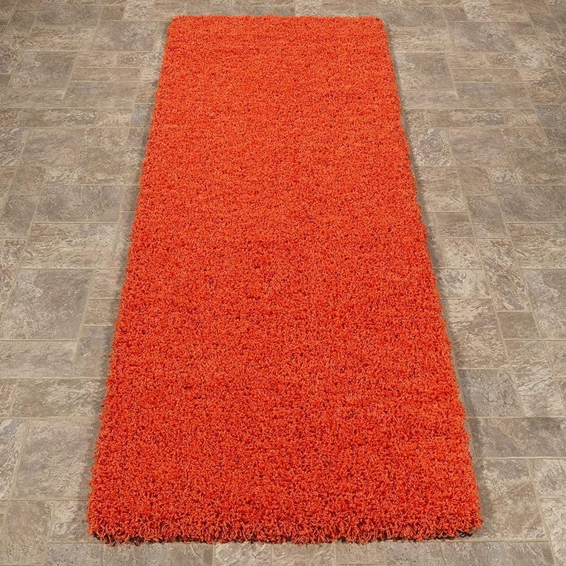 Image of A R Creations Anti Slip Fluffy Fur Plain Area Rug Made with Polyester and Microfiber for Home Office Kitchen Living Room Bedroom and DiningHall Size (2X5 Feet Orange)