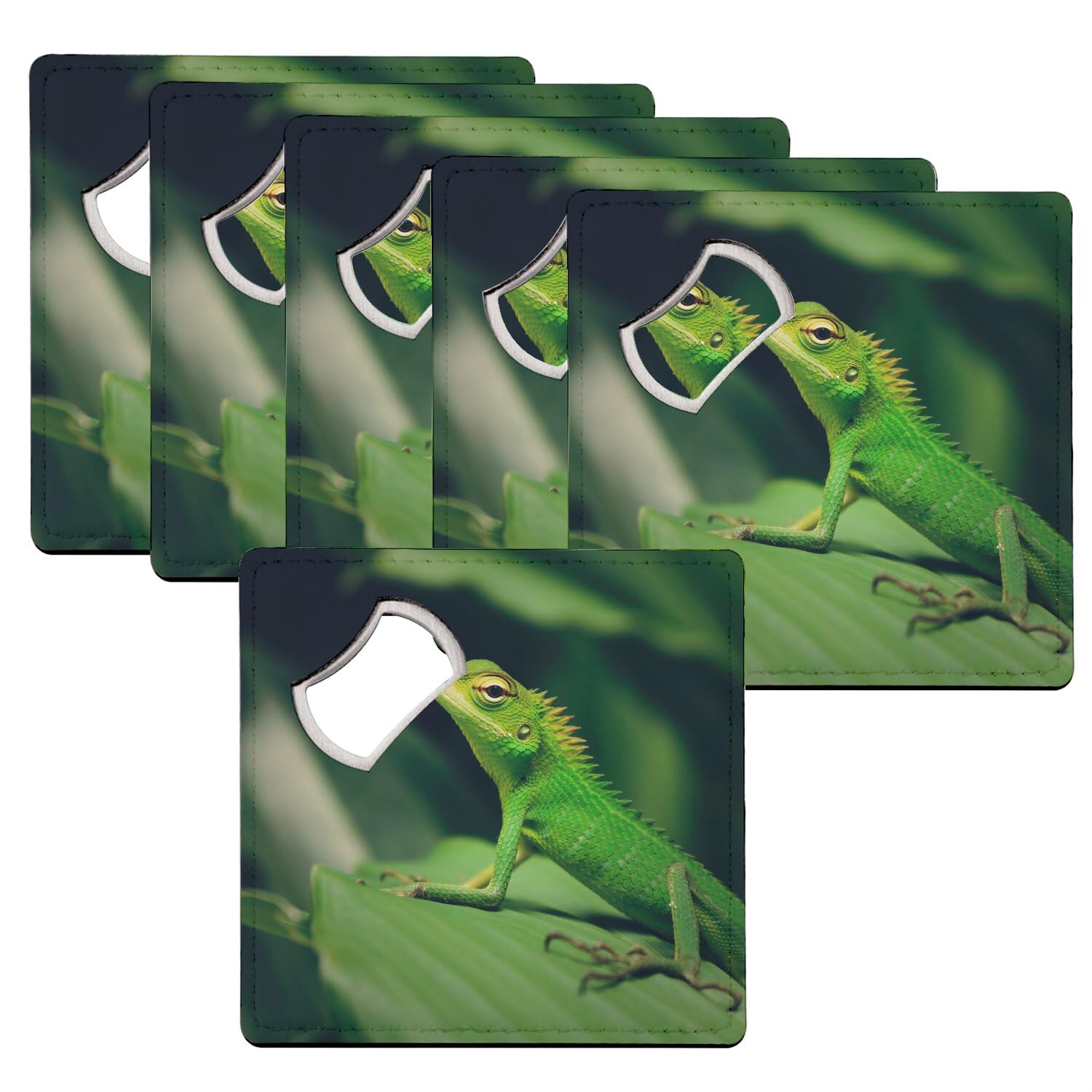 Sous-verre décapsuleur lézard vert de Bornéo 92x92 mm lot de 6