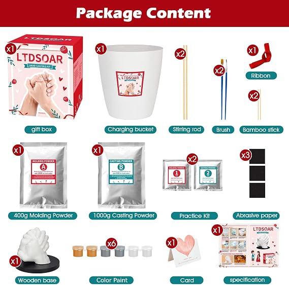 LTDSOAR Hand Casting Kit, Couples with Practice Kit, Hand Mold Kit for Women Men Engagement, Romantic Anniversary Wedding Birthday for Her or Him, Boyfriend Girlfriend Unique Bridal Shower Gift