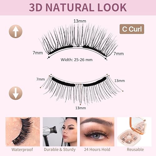 Miniatura 3 de SIMER Pestañas magnéticas duales, suaves de 0.315 a 0.511 pulgadas, pestañas postizas esponjosas, aspecto natural, 4D, extensión de pestañas de ojo