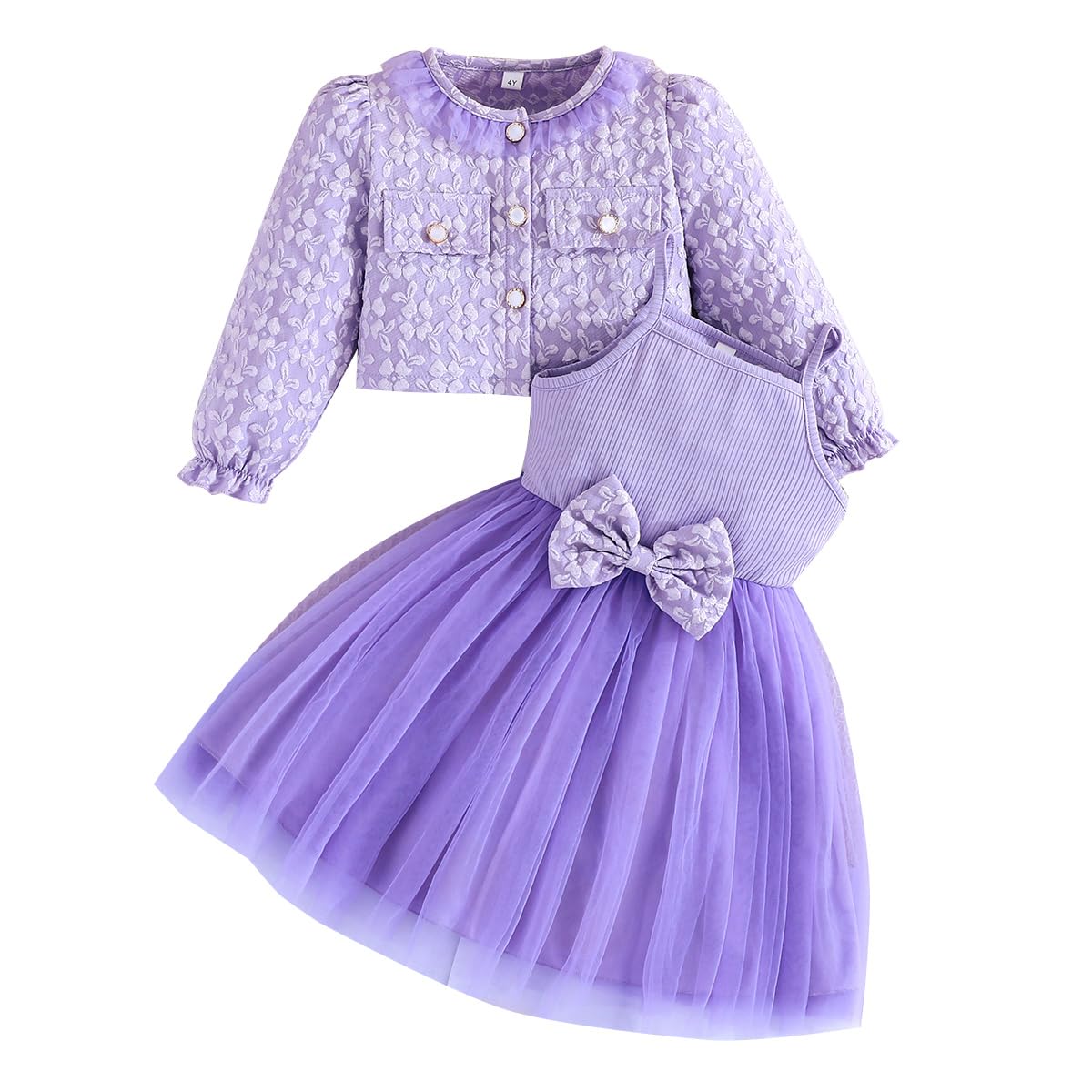Yanmucy Ragazze Abiti e Cappotto Set 2 Pezzi Textured Stampa Floreale Abiti Manica Lunga Cardigan Neonata Vestiti per 2-8 Anni