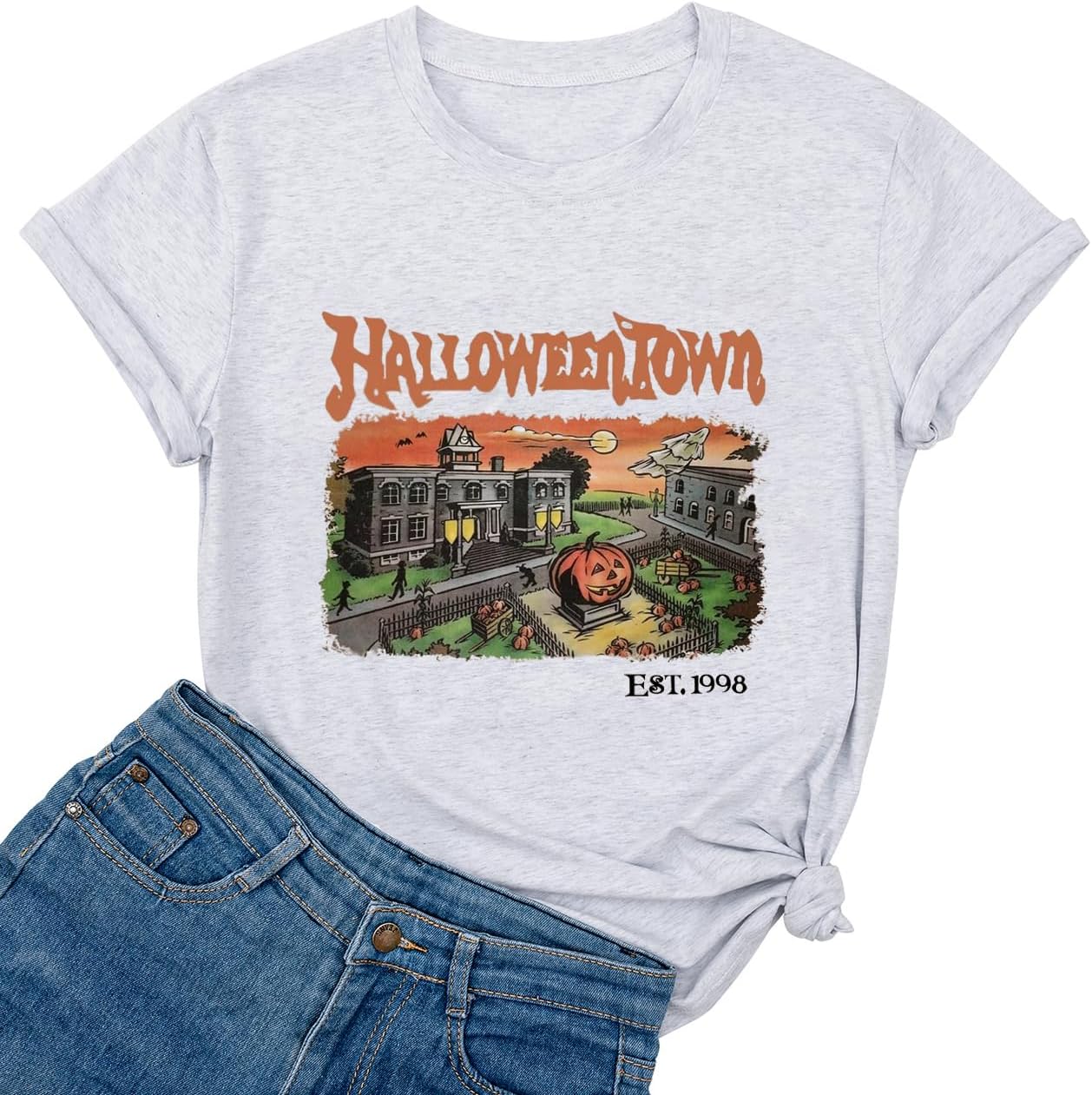 Ykomow Halloween Pumpkin Shirt Womens Funny Halloweentown University Graphic Tees