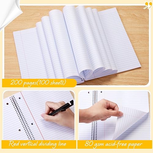 Miniatura 3 de Teling 12 cuadernos en espiral de 1 materia, cuaderno de rayas universitarias de 8 x 10 12 pulgadas, cuaderno de diario en espiral de 3 agujeros,