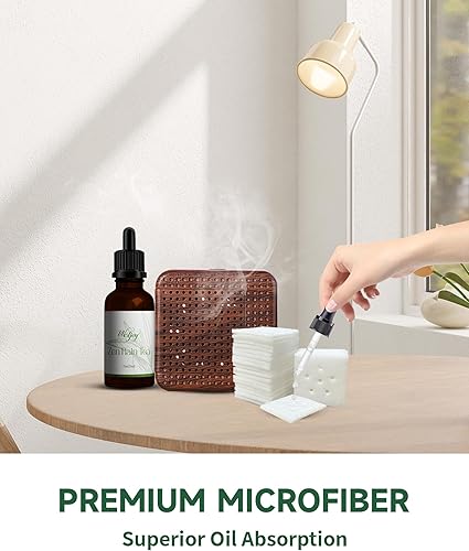 Miniatura 3 de Almohadillas de repuesto de 50 piezas para difusor de aceite esencial portátil con buena absorción con 4 agujeros, insertos sin perfume para difusor