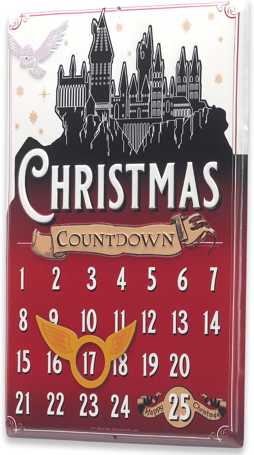 Harry Potter Embossed Metal Christmas Countdown Calendar - Fun Christmas Calendar with Snitch Magnet for Home Decorating