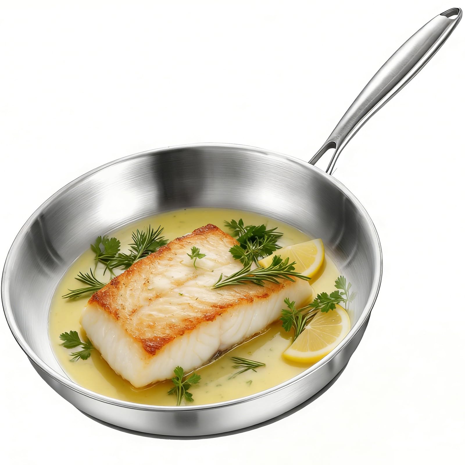 Nontoxicook Tri-Ply Stainless Steel Frying pan 30cm, Large Skillet 12inch, Induction Cooking Pan, Fast & Even Heat, Compatible with All Cooktops Up to 315℃