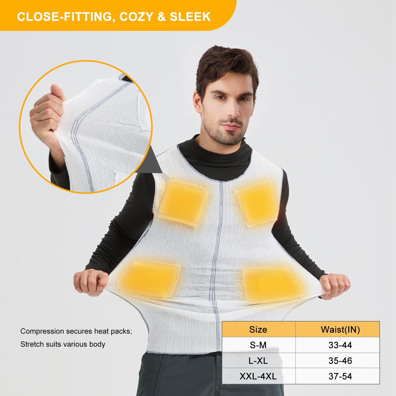 Beheizbare Shirt Herren Damen, Einweg Air Activated Kompressionsshirt Beheizte Thermounterwäsche Oberteile mit 9 Stück Wärmekissen, Leichte Beheizbare Weste für Skifahren,Radfahren,Motorrad