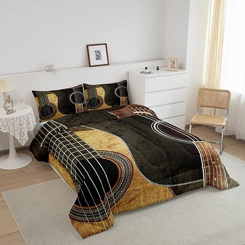 Miniatura 2 de Feelyou Juego de edredón con estampado de guitarra, con temática de música rock, instrumentos musicales de guitarra, juego de edredón para niños,