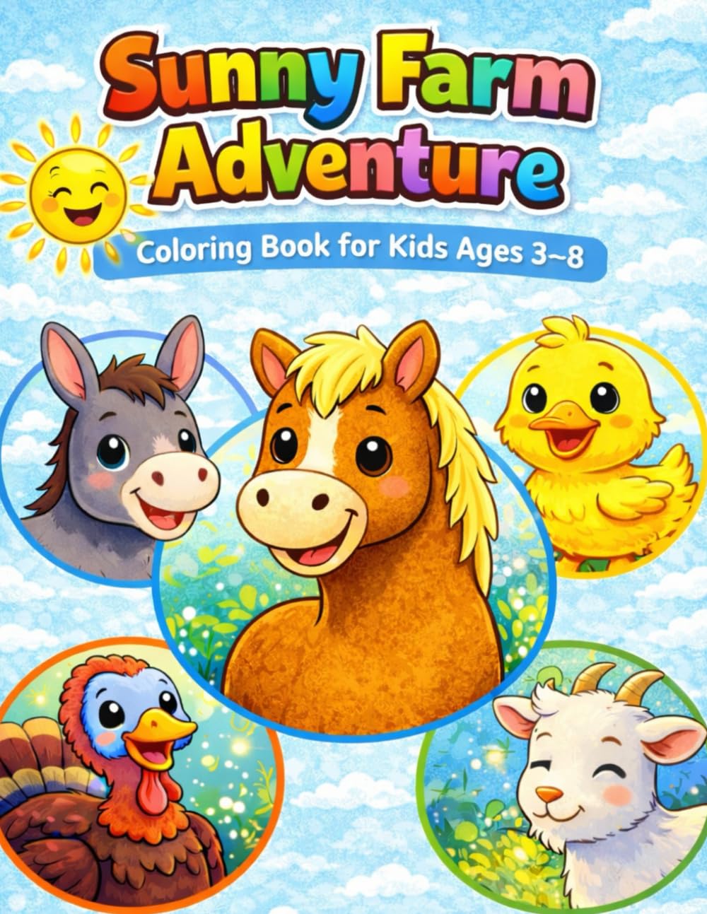 Sunny Farm Adventure Coloring Book: A Cute Farm Animals Coloring Book - Fun and Creative Activity for Kids Ages 3 - 8 (Cute Animal Friends Life)