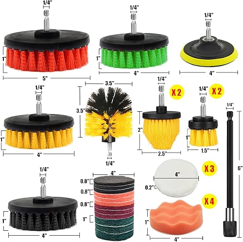 Miniatura 2 de Juego de 30 cepillos de taladro, kit de cepillos para taladro, incluye almohadillas para fregar, esponja, accesorio extendido, juego de accesorios