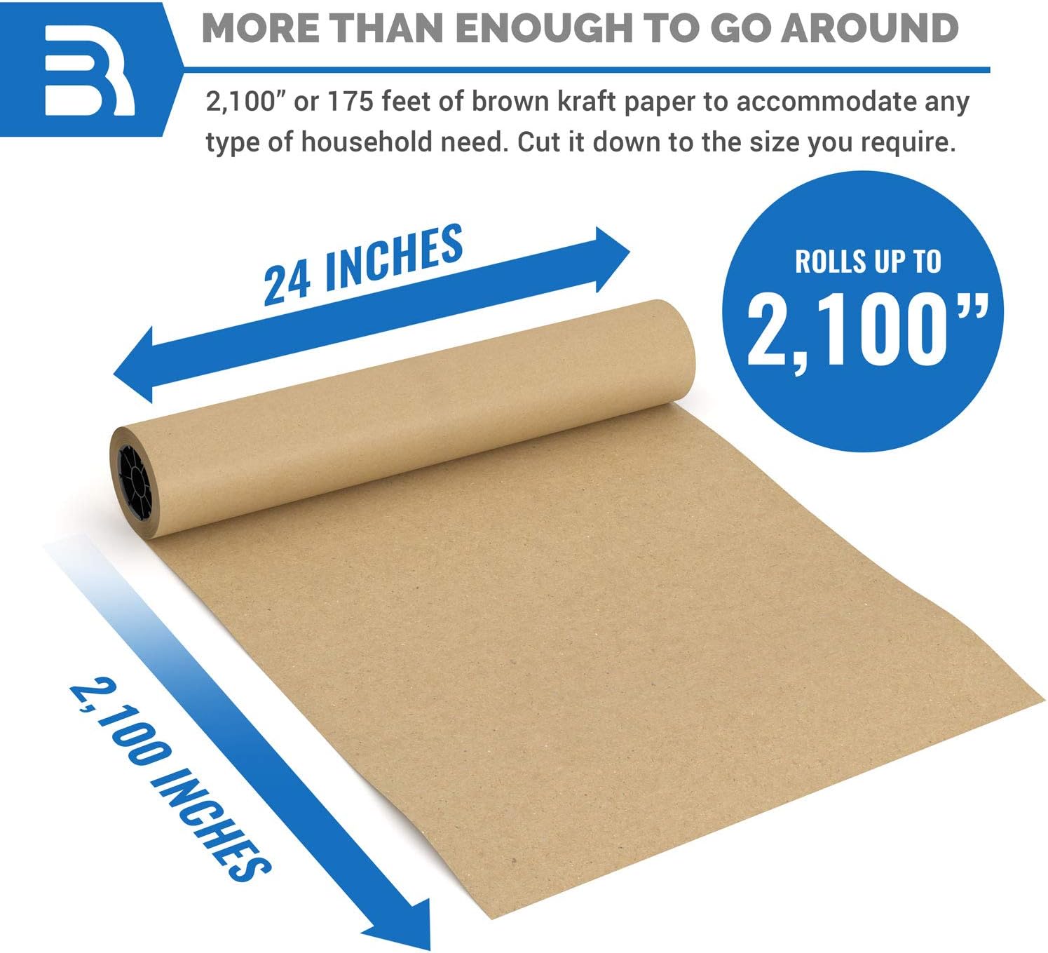 Brown Kraft Arts and Crafts Paper Roll - 24 inches by 175 Feet (2100 Inch) - Ideal for Paints, Wall Art, Easel Paper, Fadeless Bulletin Board Paper, Gift Wrapping Paper and Kids Crafts - Made in USA