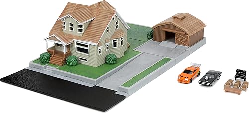 Miniatura 6 de Fast & Furious Nano Hollywood Rides - Diorama de exhibición de la casa de Dom Toretto con dos autos fundidos a presión de 1.65 pulgadas