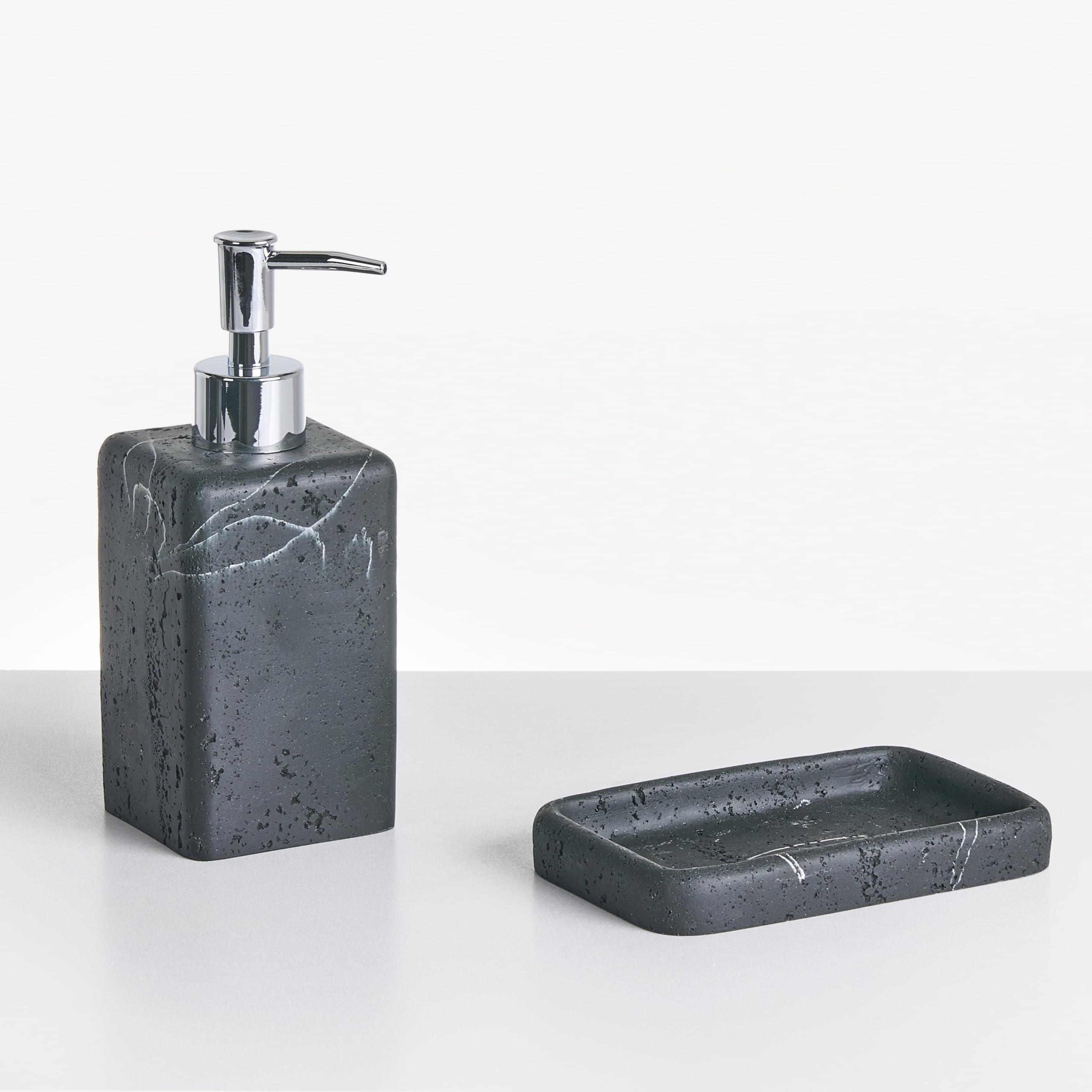 Badaccessoires Set 5-teilig Kunstharz Schwarze Marmor Optik Bad-Zubehör Vilcanota
