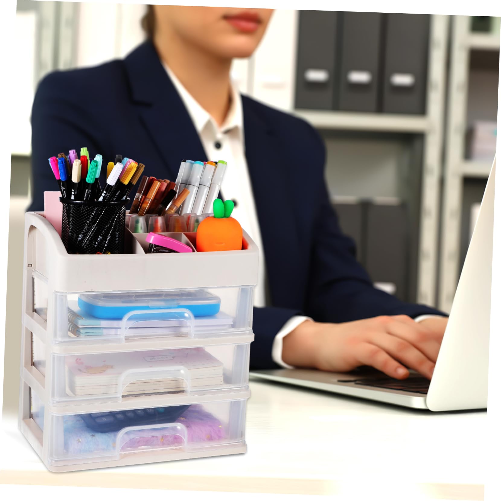 Homoyoyo Caja de Almacenamiento de Escritorio Cajones, Tres Capas, Plástico