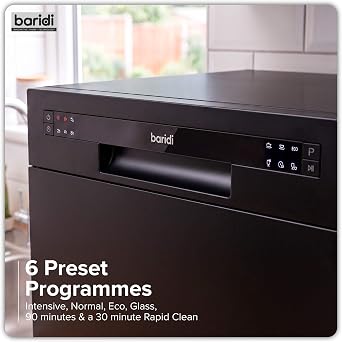 Baridi Table top dishwasher, 6 place settings and 6 programmes - Black - DH85 [Energy Class F]
