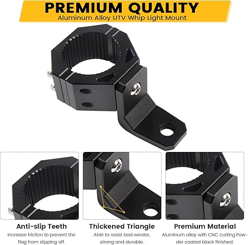 Miniatura 5 de KANGIKX Soporte para látigo UTV, soporte de montaje de luz de bandera de látigo, aleación de aluminio, orificio giratorio de 360, se adapta