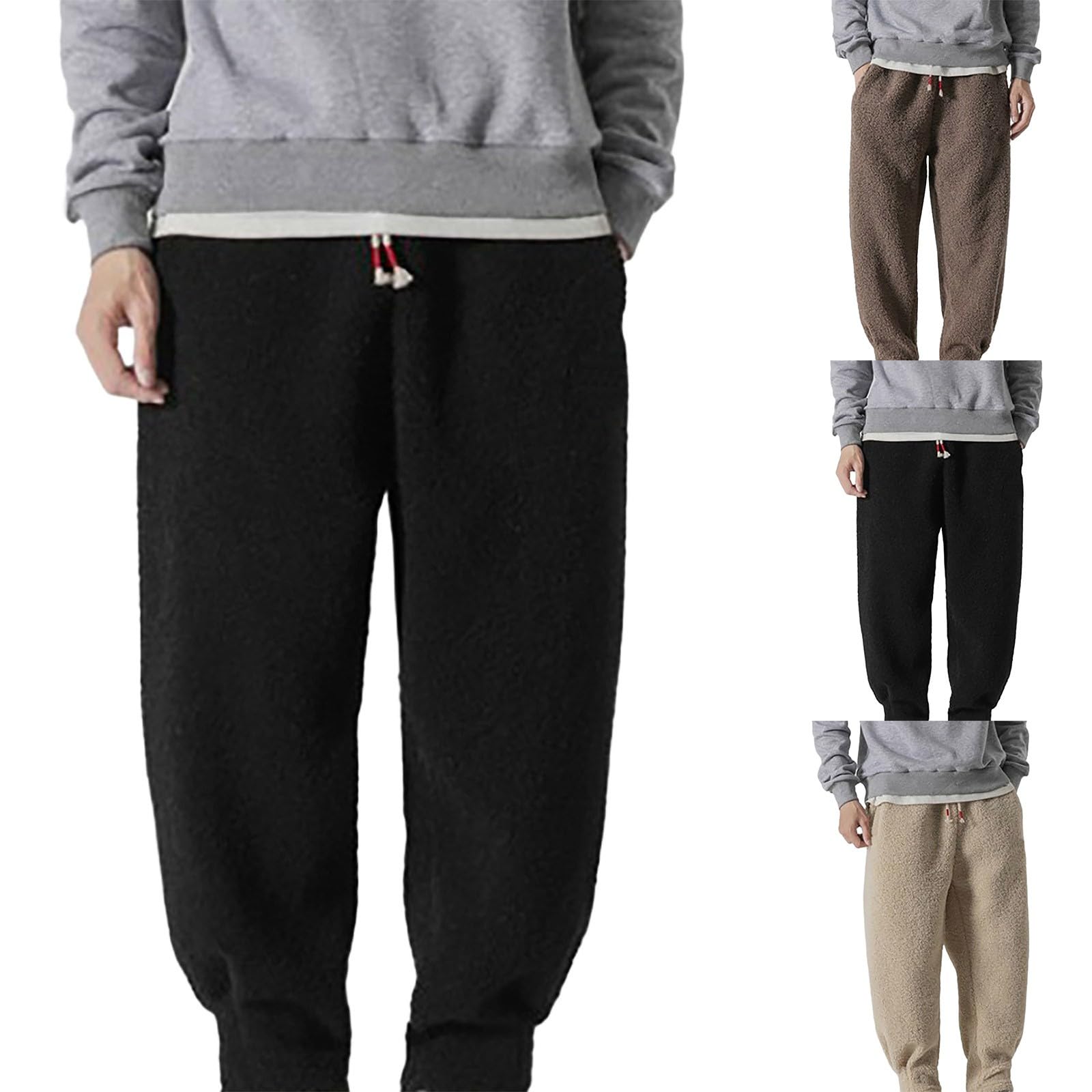 Pantalones deportivos suaves para hombre, pantalones mullidos para hombre, pantalones cálidos para correr, pantalones térmicos de invierno, pantalones deportivos acogedores con cordón de