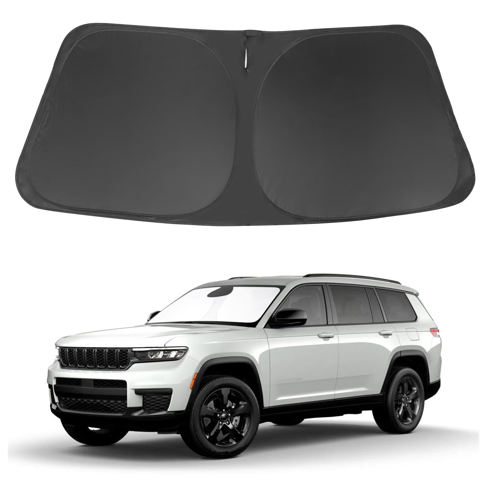 LHFLIVE Windshield Sun Shade Custom Fit 2021-2024 Jeep Grand Cherokee L/Jeep Grand Cherokee SUV Accessories Front Window Sunshade Sun Visor Protector Blocks Rays