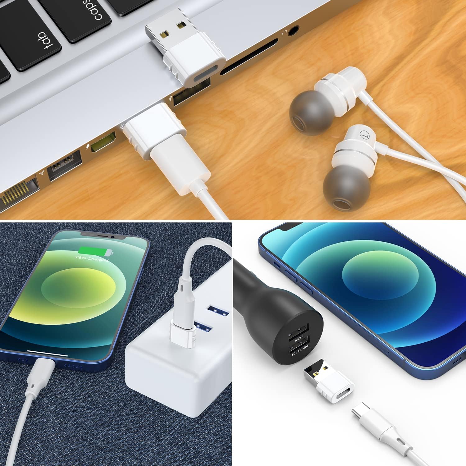 USB C Female to USB Male Adapter (4-Pack),Type C to USB A Charger Cable Converter,Compatible with iPhone 13 12 11 Mini Pro Max,Samsung Galaxy Note 10 20 S22 S21 S20 Plus,Apple Watch Series 7 (White)