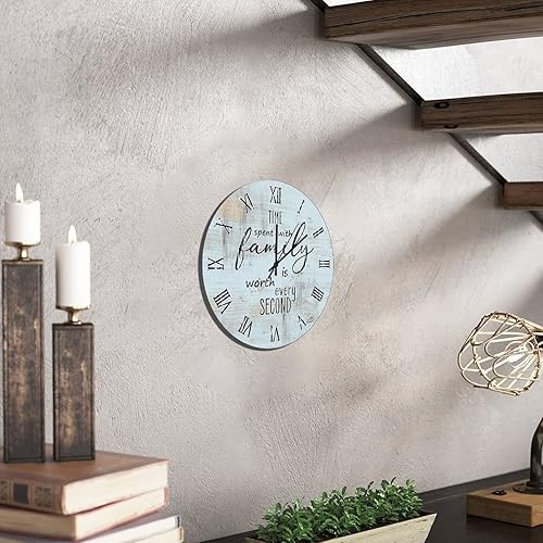 Miniatura 145 de UFunhome Reloj de pared de madera con cita familiar, el tiempo que pasa con la familia vale la pena cada segundo, reloj colgante redondo, funciona