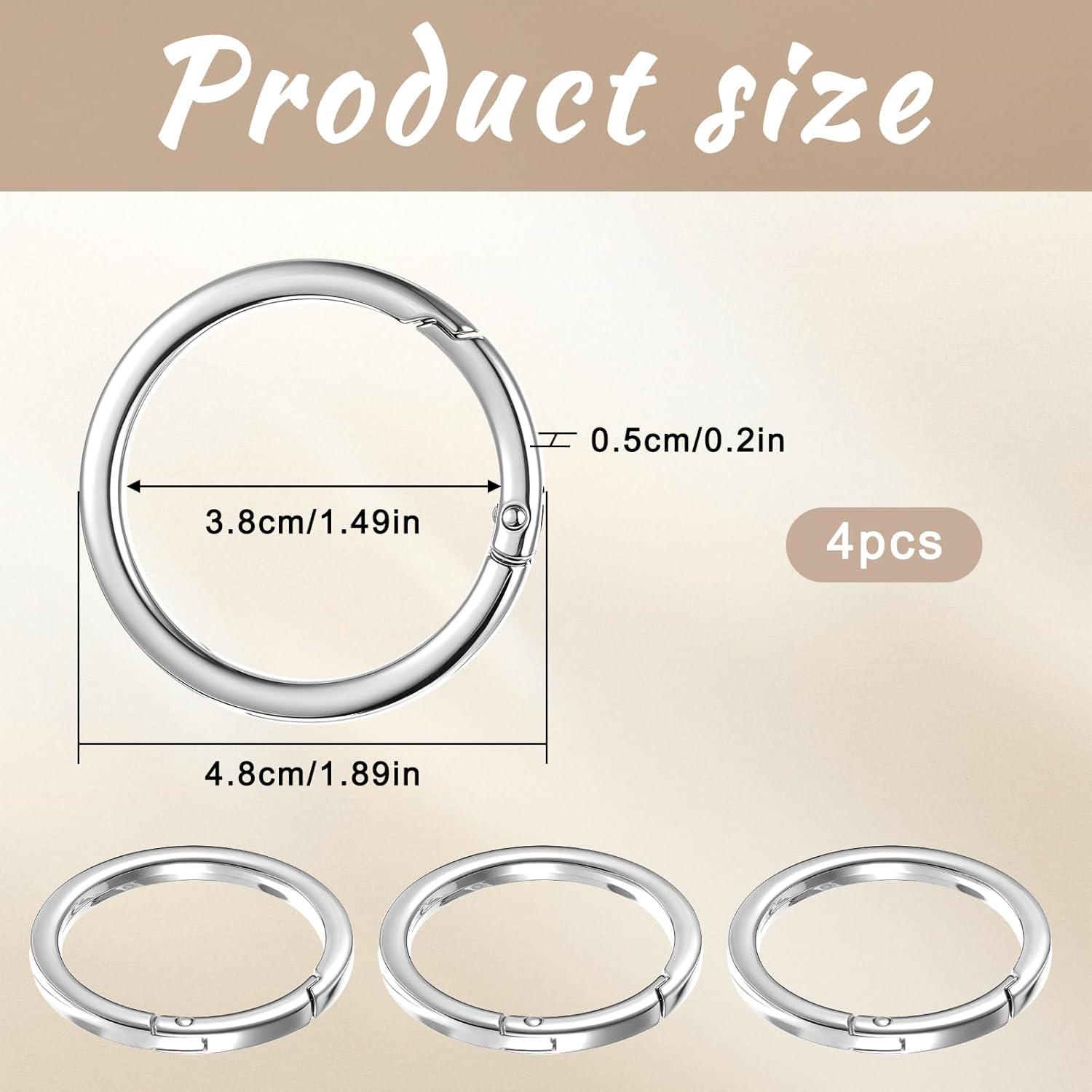 4Pcs 2 Inch Metal O Ring Keychain Rings, Large Silver Key Rings Round Carabiner Keysring Clip Flat Spring O-Ring for Purse Strap, Handbag, Key Chain Hooks Accessoriess - Image 2