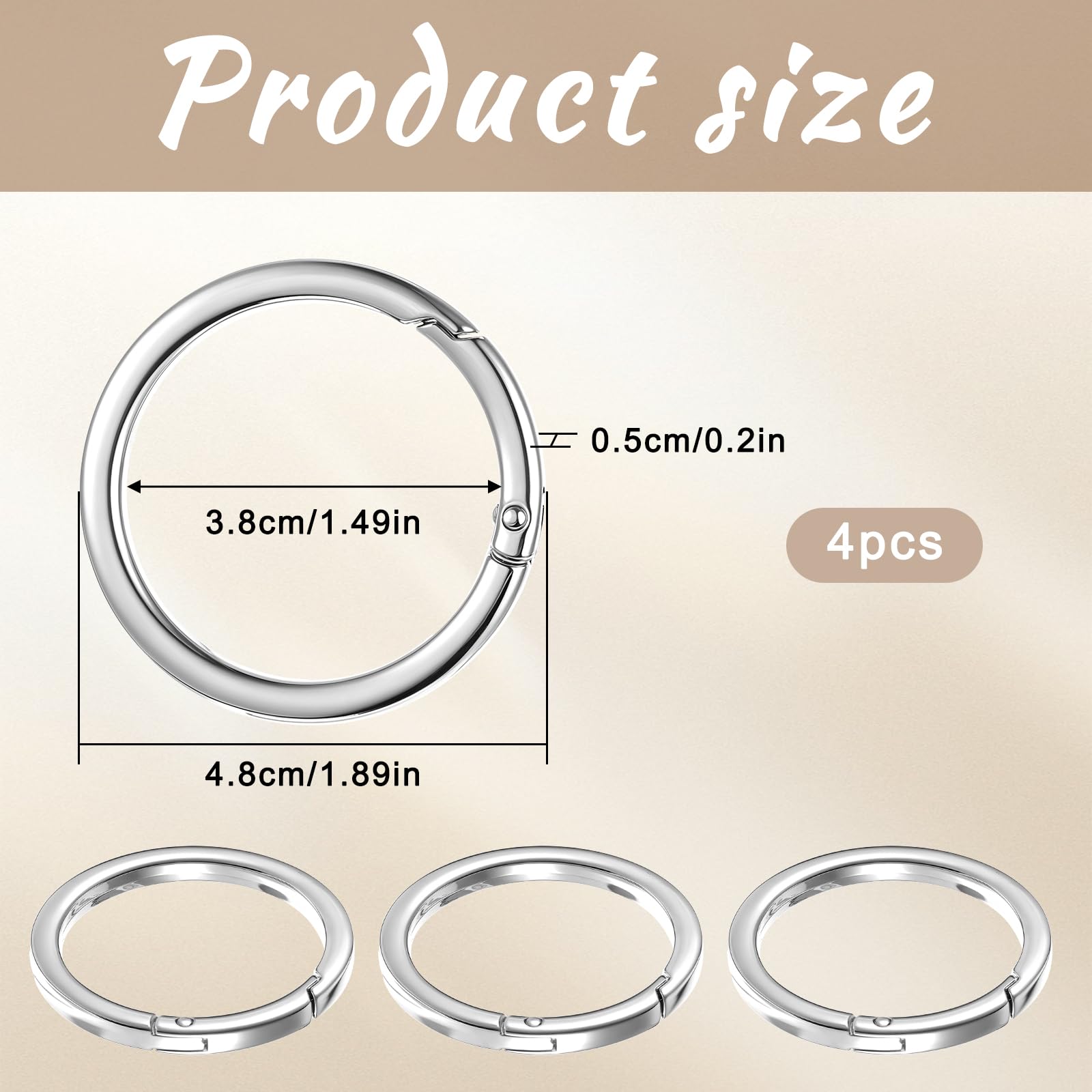 4 llaveros de metal de 5 cm, anillos grandes de plata con mosquetón, clip de mosquetón plano para correa de bolso, bolso, accesorios