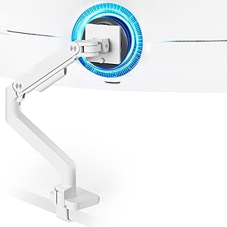 ARES WING Ultrawide Monitor Arm White for 17 to 49 Inch Heavy Duty Curved Screen, Holds 44 Lbs, Adjustable Gas Spring Monitor Arm Desk Mount with C Clamp, Grommet Base, 75/100 Vesa Mount