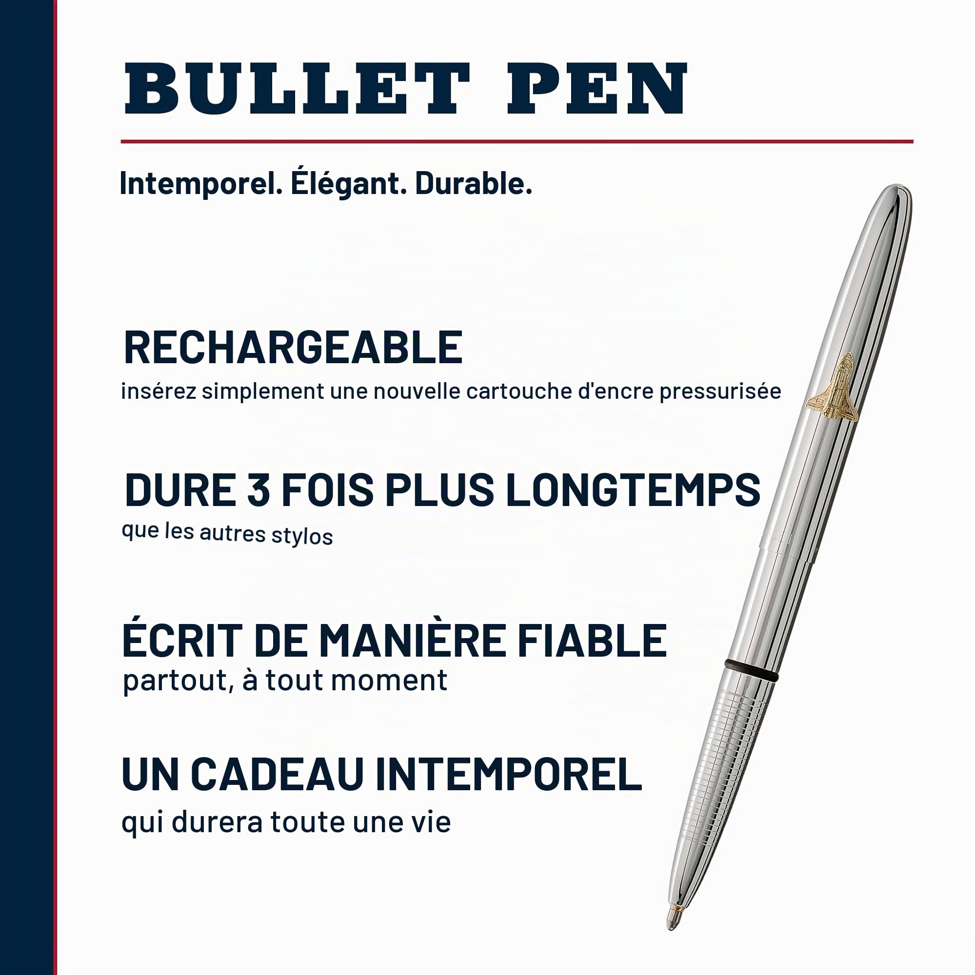 Stylo Fisher Space Bullet chromé et écusson Shuttle avec boîte
