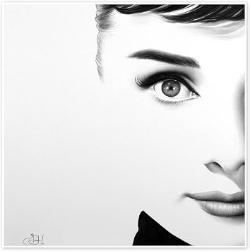 Posterlounge Audrey Hepburn I Poster by Ileana Hunter 100 x 100 cm Black and white Wall art Wall decor