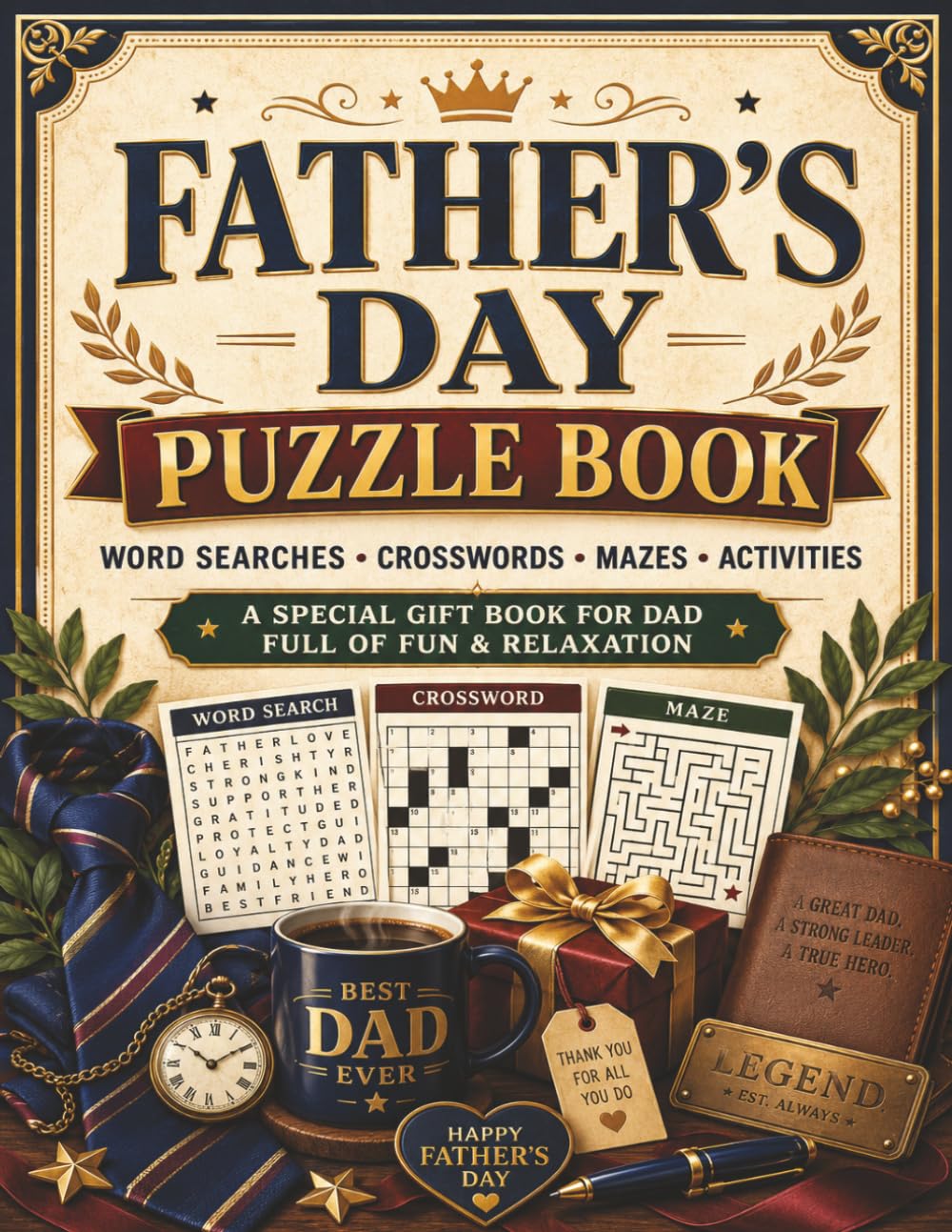 Dad's Puzzle Book: A Father's Day Gift: 100+ Challenging Activities — Word Search, Mazes, Crosswords, Sudoku & Coloring Quotes for the Greatest Dad