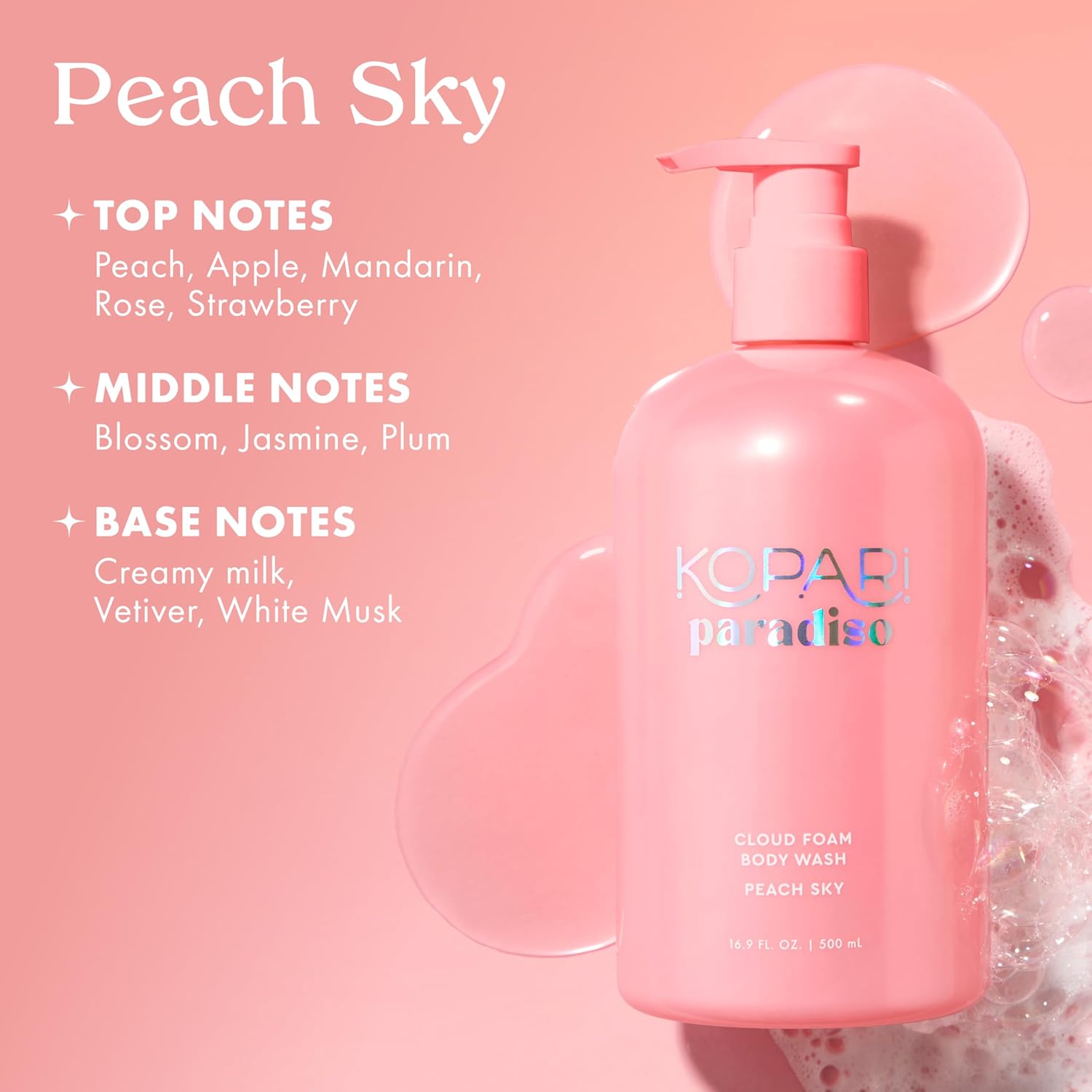 Kopari Paradiso Cloud Foam Body Wash – Peach Sky | Hydrating Foaming Body Wash with Hyaluronic Acid & Vitamin E | Gentle Cleanse, Juicy Scent image 3 of 7 B0G27FKLN1