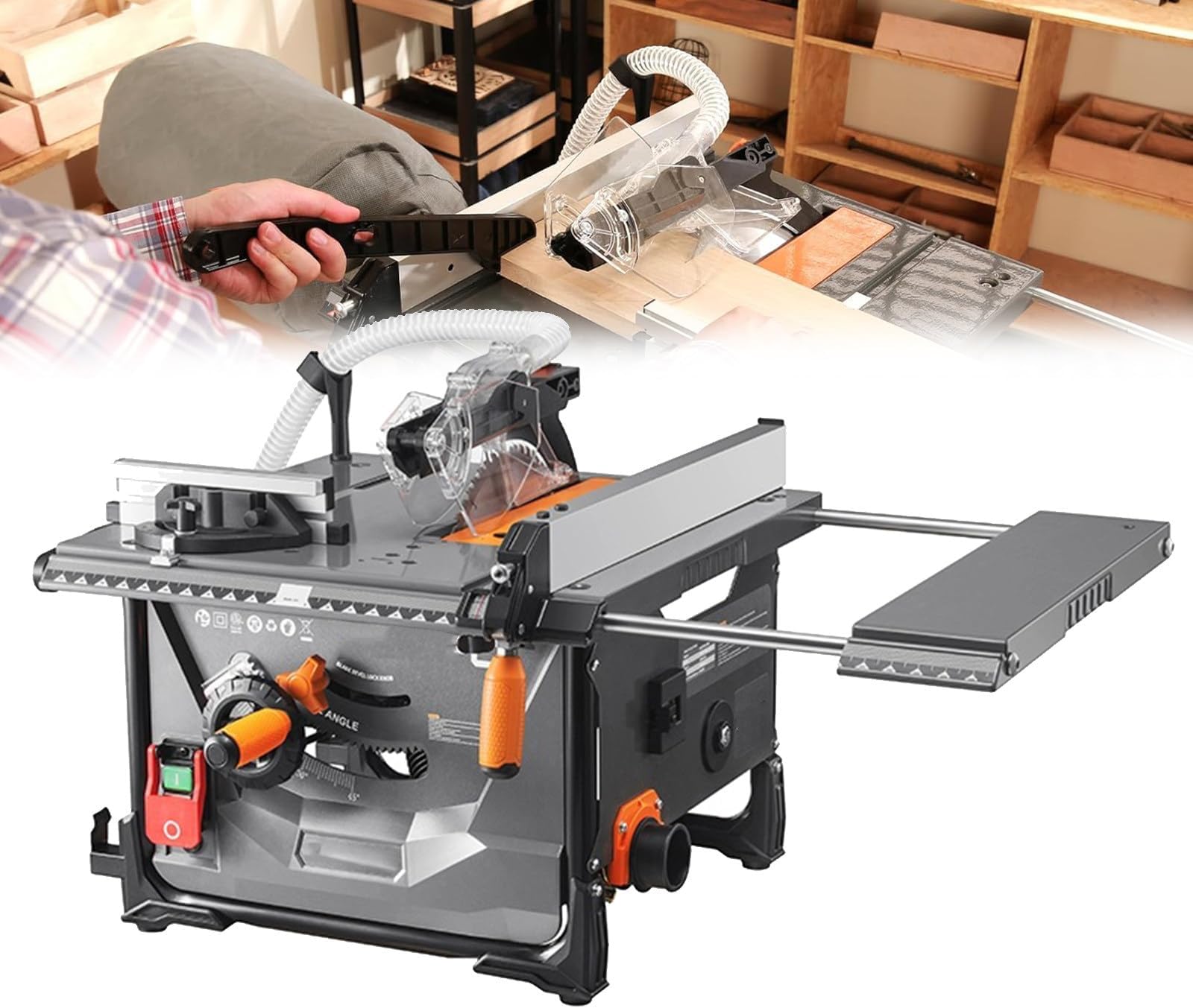 Table Saw Portable Circular Bench Saw Function 2000w Chop Saws for Woodworking Portable Bench Saw for Woodworking Extendable Tables Dust Extraction Adaptor