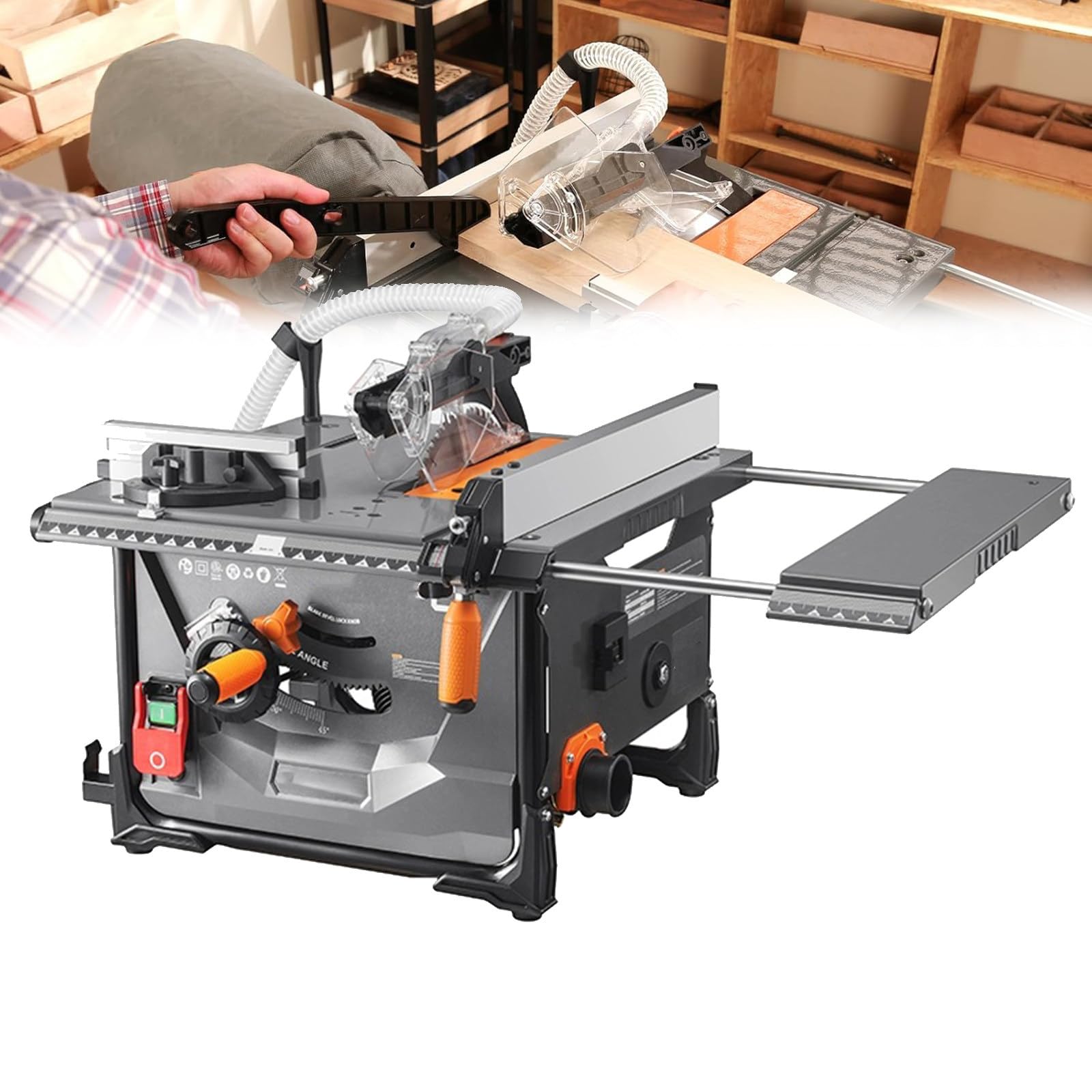 Table Saw Portable Circular Bench Saw Function 2000w Chop Saws for Woodworking Portable Bench Saw for Woodworking Extendable Tables Dust Extraction Adaptor