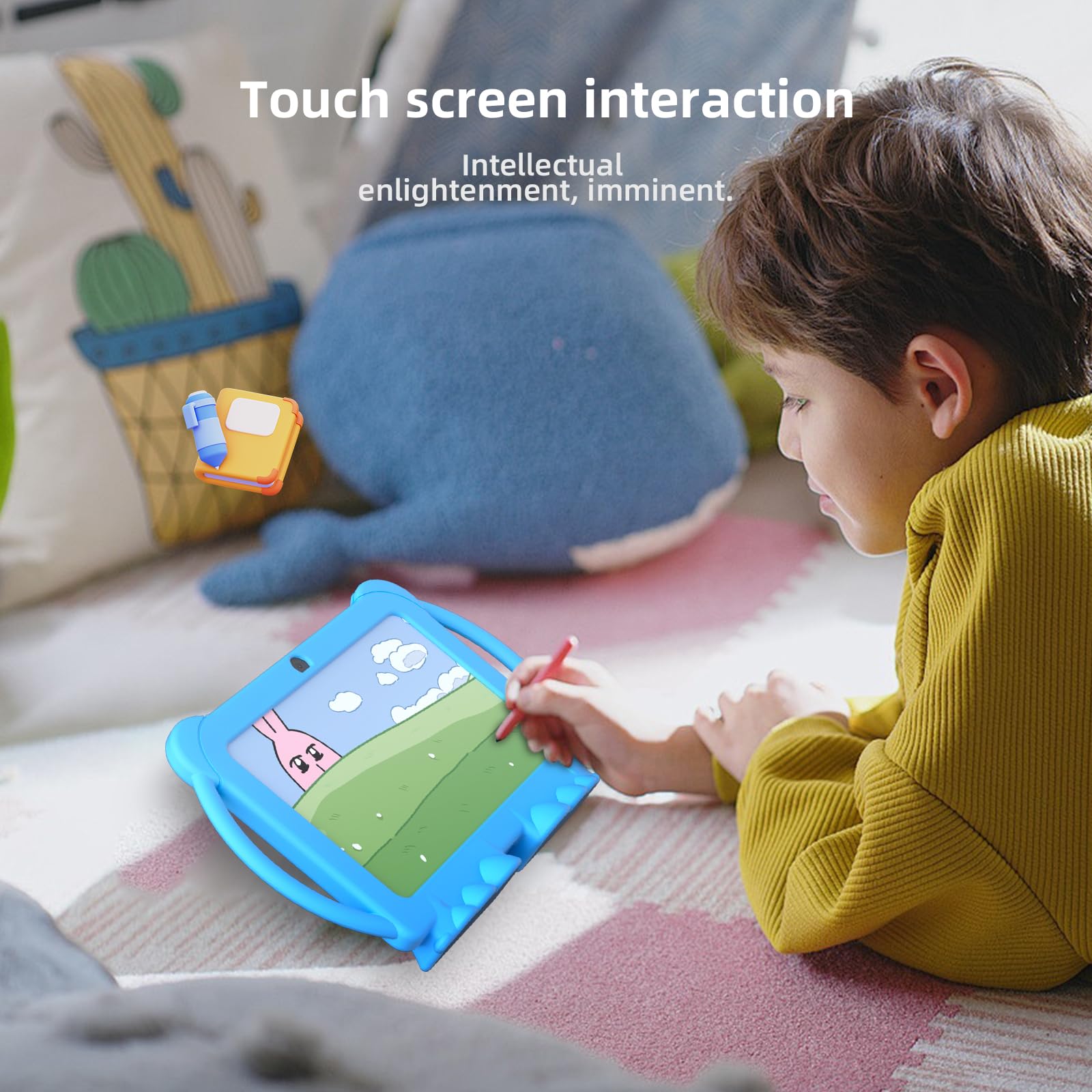 7 Inch Kids Tablet for Kids Android 12 Toddler Tablets Children Tablet for Girls boys with protective Cover 32GB+4GB WiFi Bluetooth Dual Camera Educationl Games Parental Control Kids Software.