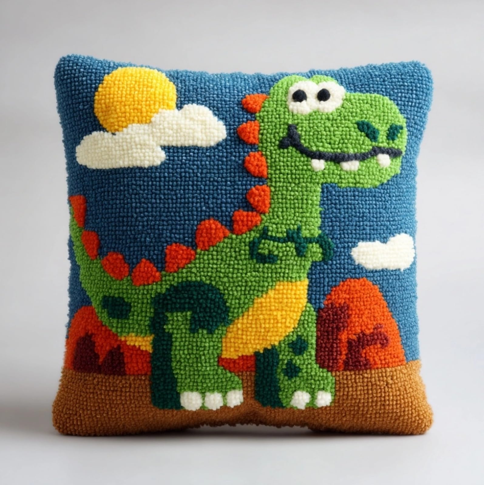 WallustrioaW Latch Hook Cushion Cover Kit 43x43cm,Cartoon Dinosaur