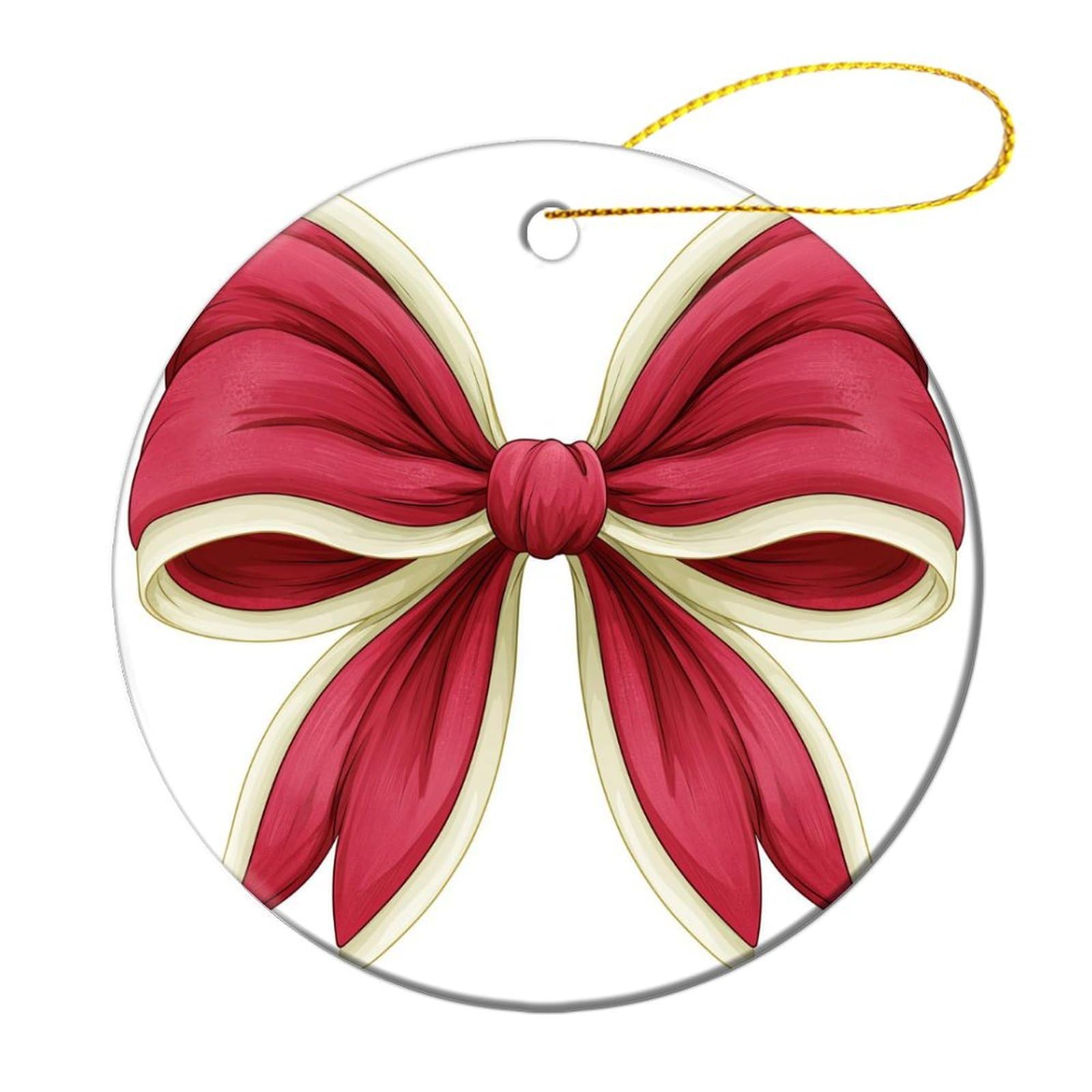 Big Red Bow with Ivory Trim Christmas Tree Hanging Ornaments,2 Pieces, 7.2CM Round Double-Sided